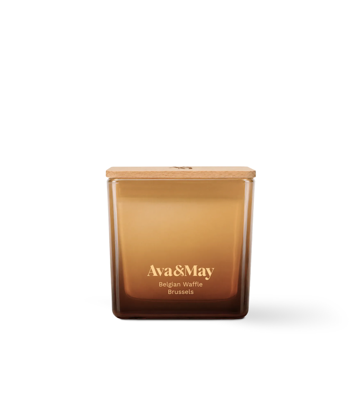 Candela Ava&May Belgian Waffle 220 grammi in vaso quadrato di vetro e coperchio di legno