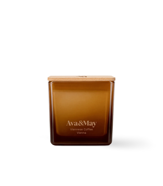 Candela Ava&May Viennese Coffee 220 grammi in vaso quadrato di vetro e coperchio di legno